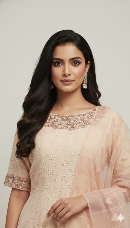 Peach Anarkali Suit with Matching Dupatta
