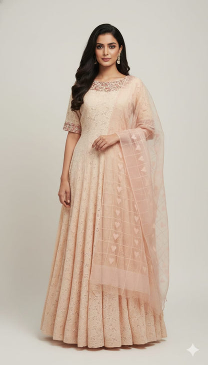 Peach Anarkali Suit with Matching Dupatta