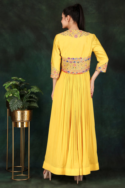 Yellow Georgette Anarkali Suit with Thread Dori And Sequin Work Jacket