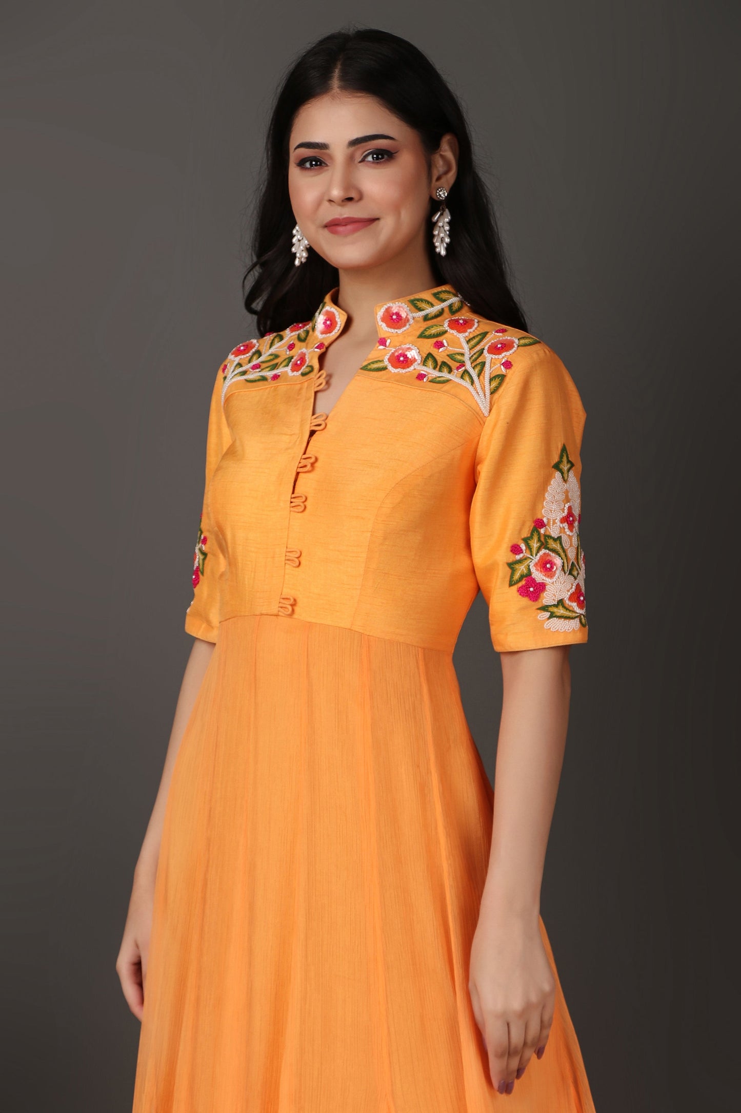Orange Elegant Full Band Anarkali Suit with Grand Flare