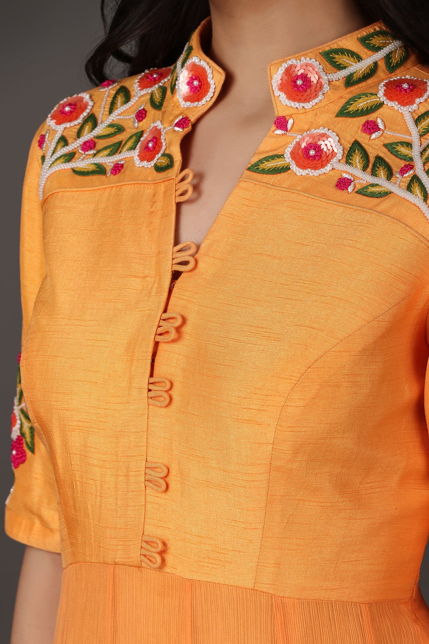 Orange Elegant Full Band Anarkali Suit with Grand Flare