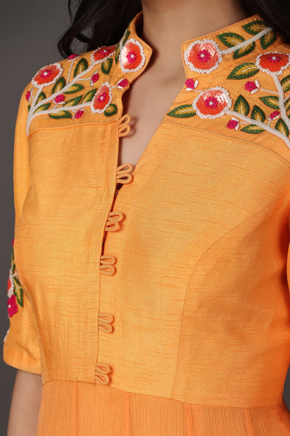 Orange Elegant Full Band Anarkali Suit with Grand Flare