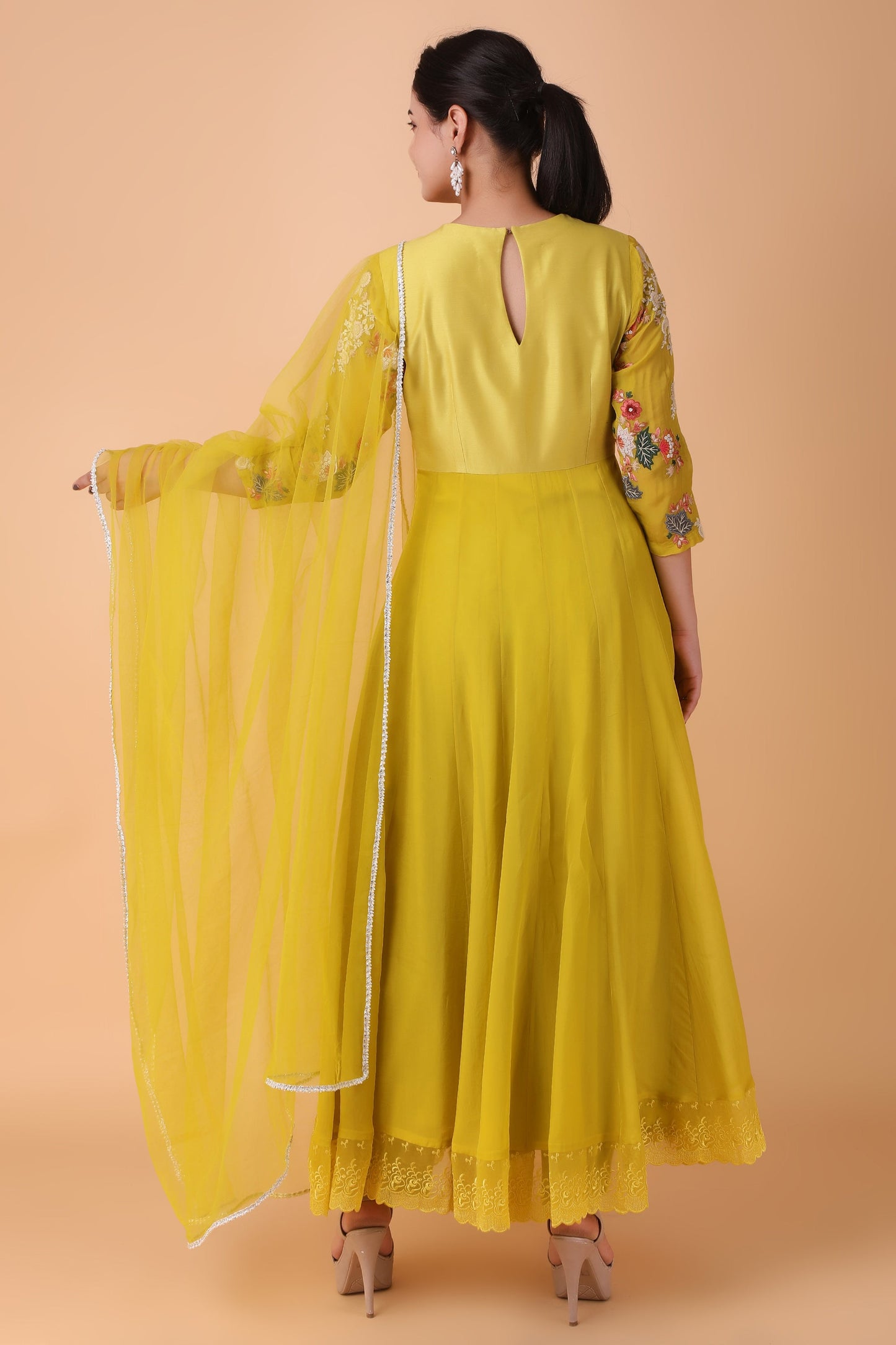 Luxury Mustard Angrakha Anarkali With Pearl Cutdana Sequin And Gota Patti Handwork