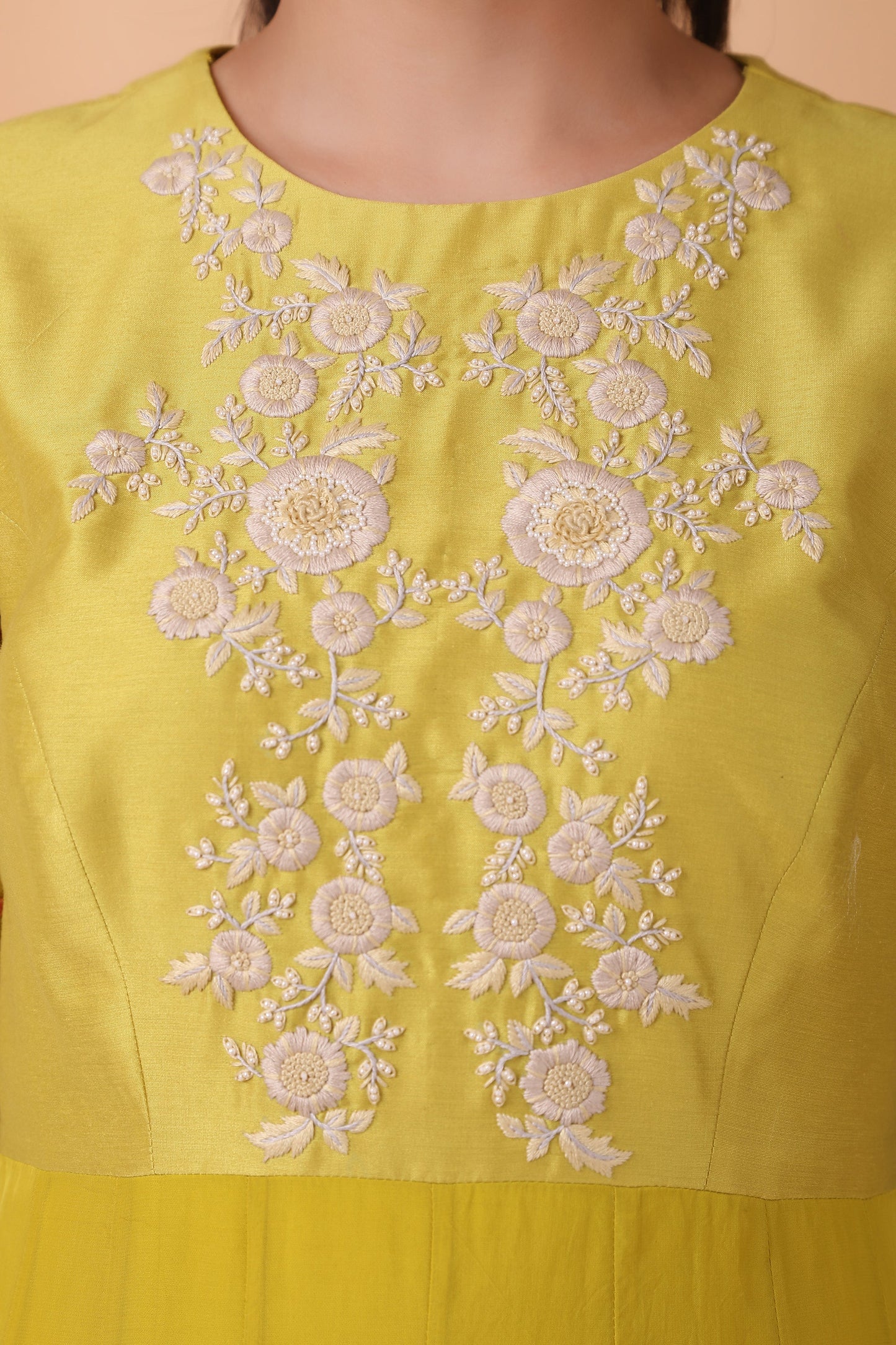 Luxury Mustard Angrakha Anarkali With Pearl Cutdana Sequin And Gota Patti Handwork