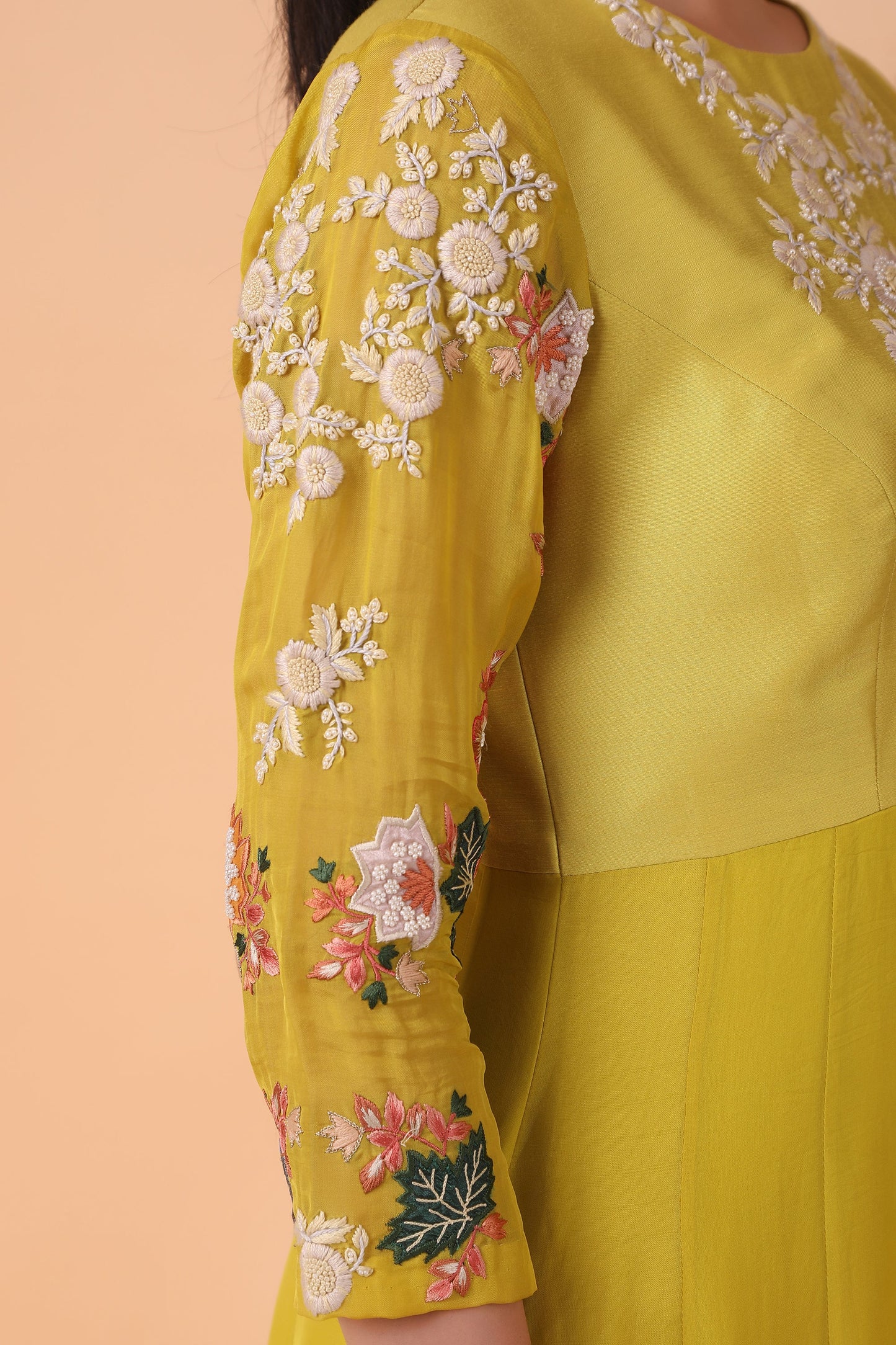 Luxury Mustard Angrakha Anarkali With Pearl Cutdana Sequin And Gota Patti Handwork