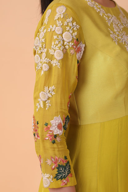 Luxury Mustard Angrakha Anarkali With Pearl Cutdana Sequin And Gota Patti Handwork