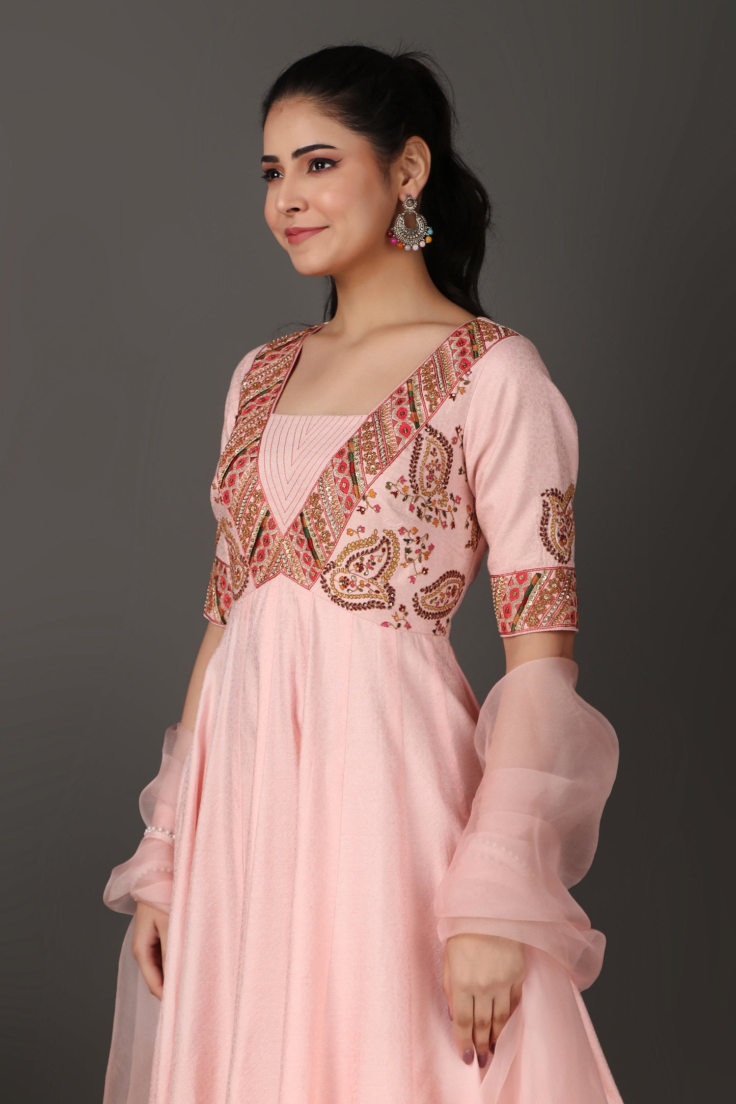 Pink Heavy Embroidered Anarkali Suit Set with Dupatta