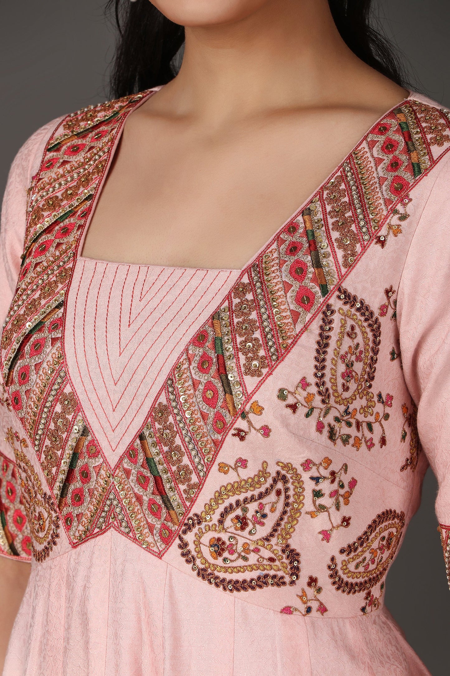 Pink Heavy Embroidered Anarkali Suit Set with Dupatta