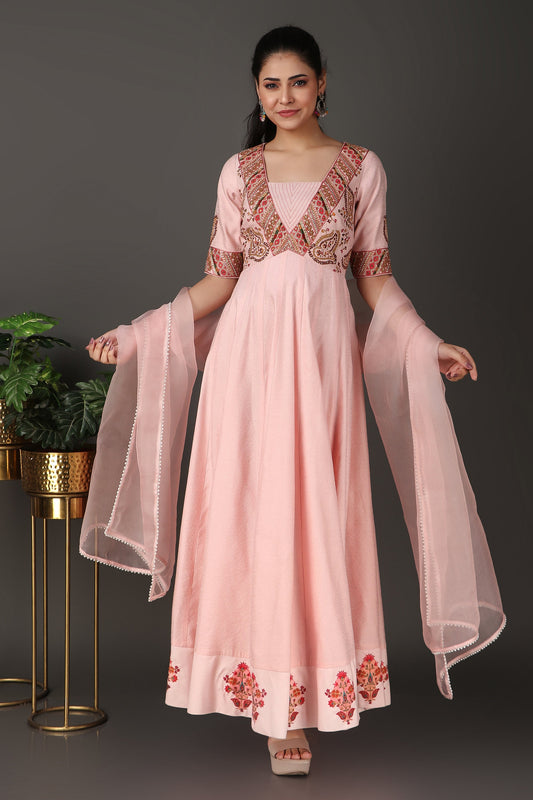 Pink Heavy Embroidered Anarkali Suit Set with Dupatta