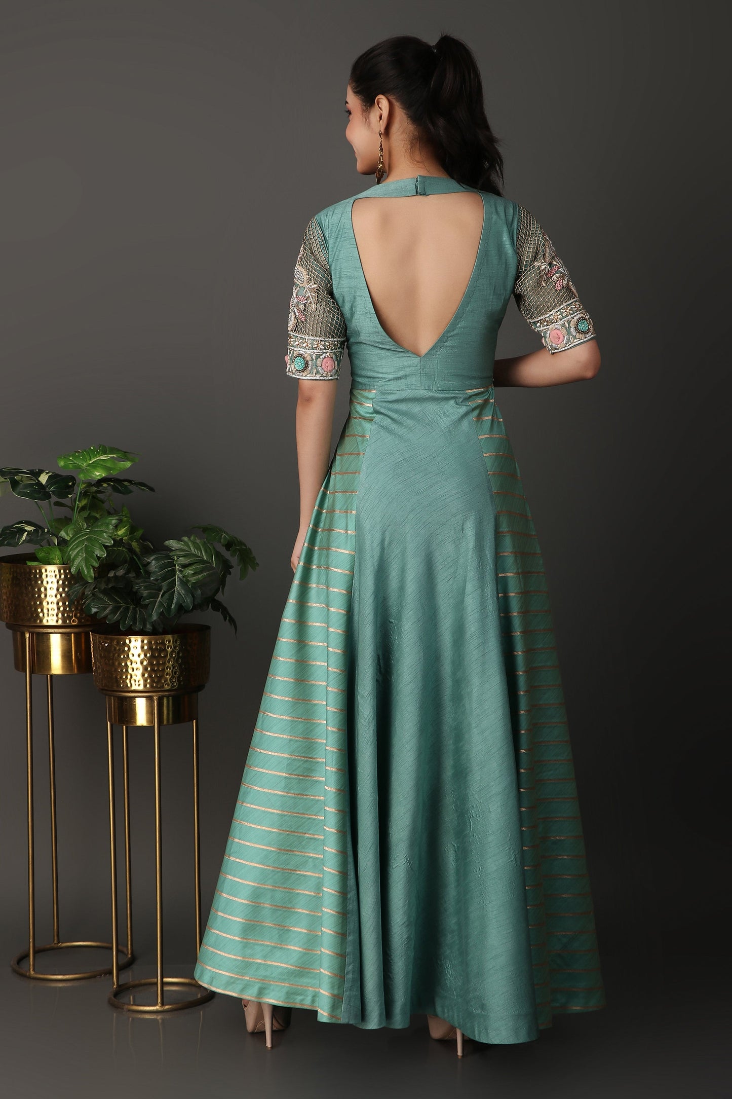 Sea Green Heavy Embroidered Anarkali Suit Set with Dupatta