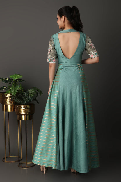 Sea Green Heavy Embroidered Anarkali Suit Set with Dupatta