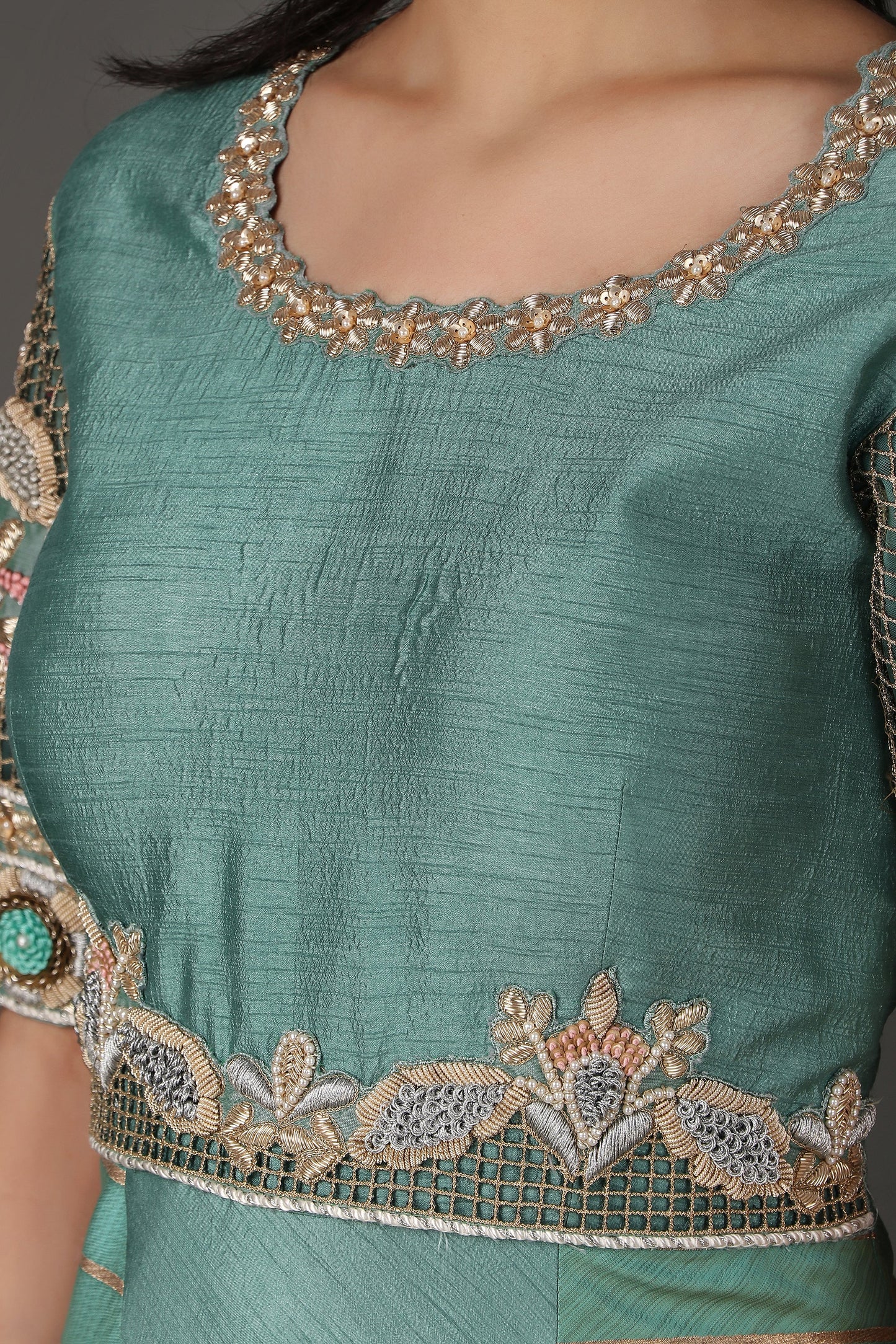 Sea Green Heavy Embroidered Anarkali Suit Set with Dupatta