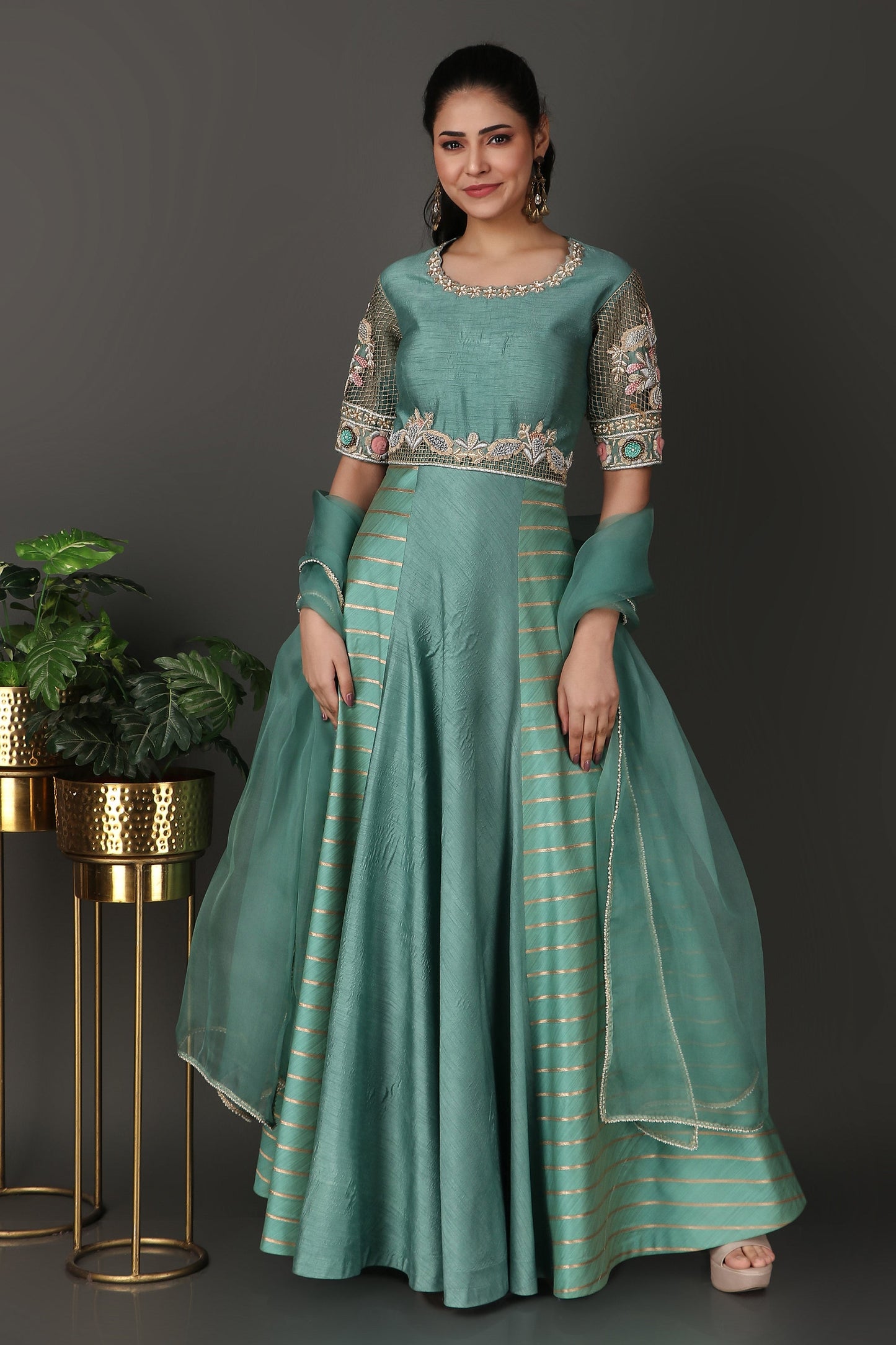 Sea Green Heavy Embroidered Anarkali Suit Set with Dupatta