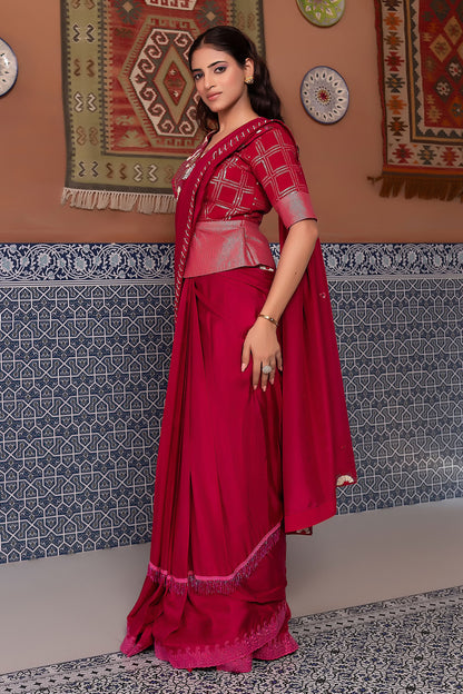 Traditional Wine Silk Saree with French Knot Embroidered Blouse