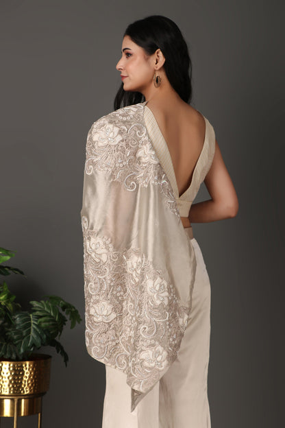 Ivory Luxury Co-Ord Set with Statement Embroidered Cape