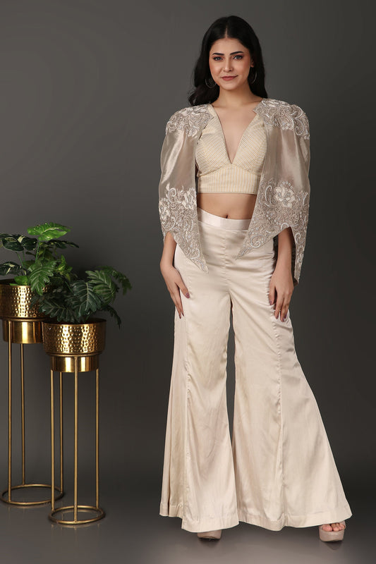 Ivory Luxury Co-Ord Set with Statement Embroidered Cape