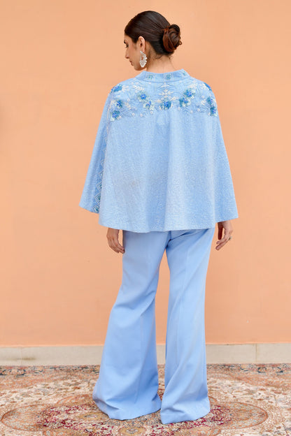 Designer Indigo Indo Western Outfit Featuring Bustier Palazzo And Sequined Jacket