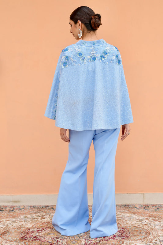 Designer Indigo Indo Western Outfit Featuring Bustier Palazzo And Sequined Jacket