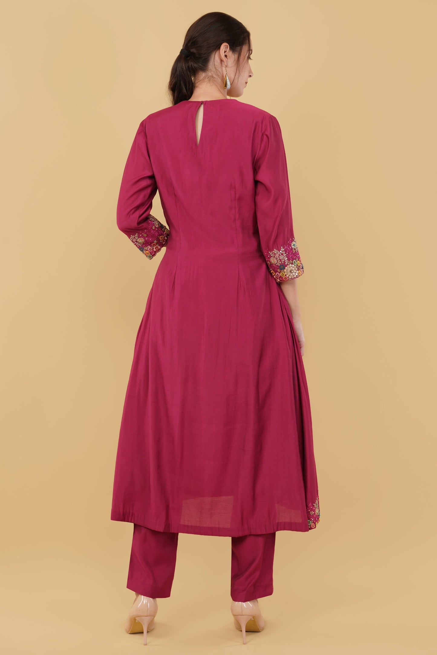 Mauve Pink A-Line Kurti Set with Zardosi And Dori Hand Embellishment