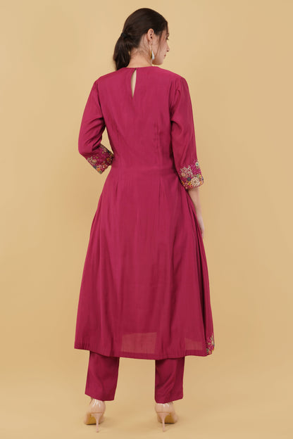 Mauve Pink A-Line Kurti Set with Zardosi And Dori Hand Embellishment