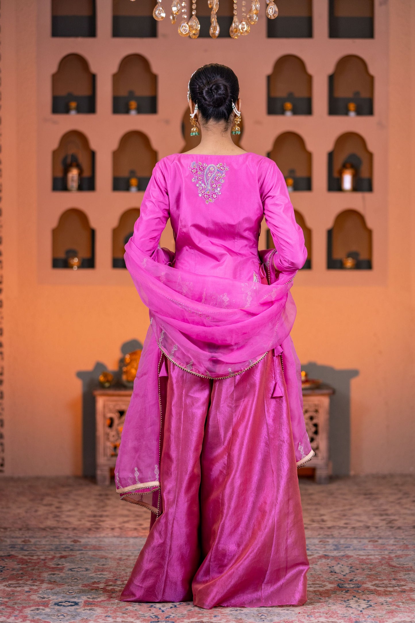Designer Hot Pink Kurta Palazzo Suit with Elegant Dupatta