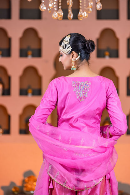 Designer Hot Pink Kurta Palazzo Suit with Elegant Dupatta