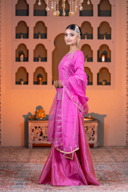 Designer Hot Pink Kurta Palazzo Suit with Elegant Dupatta