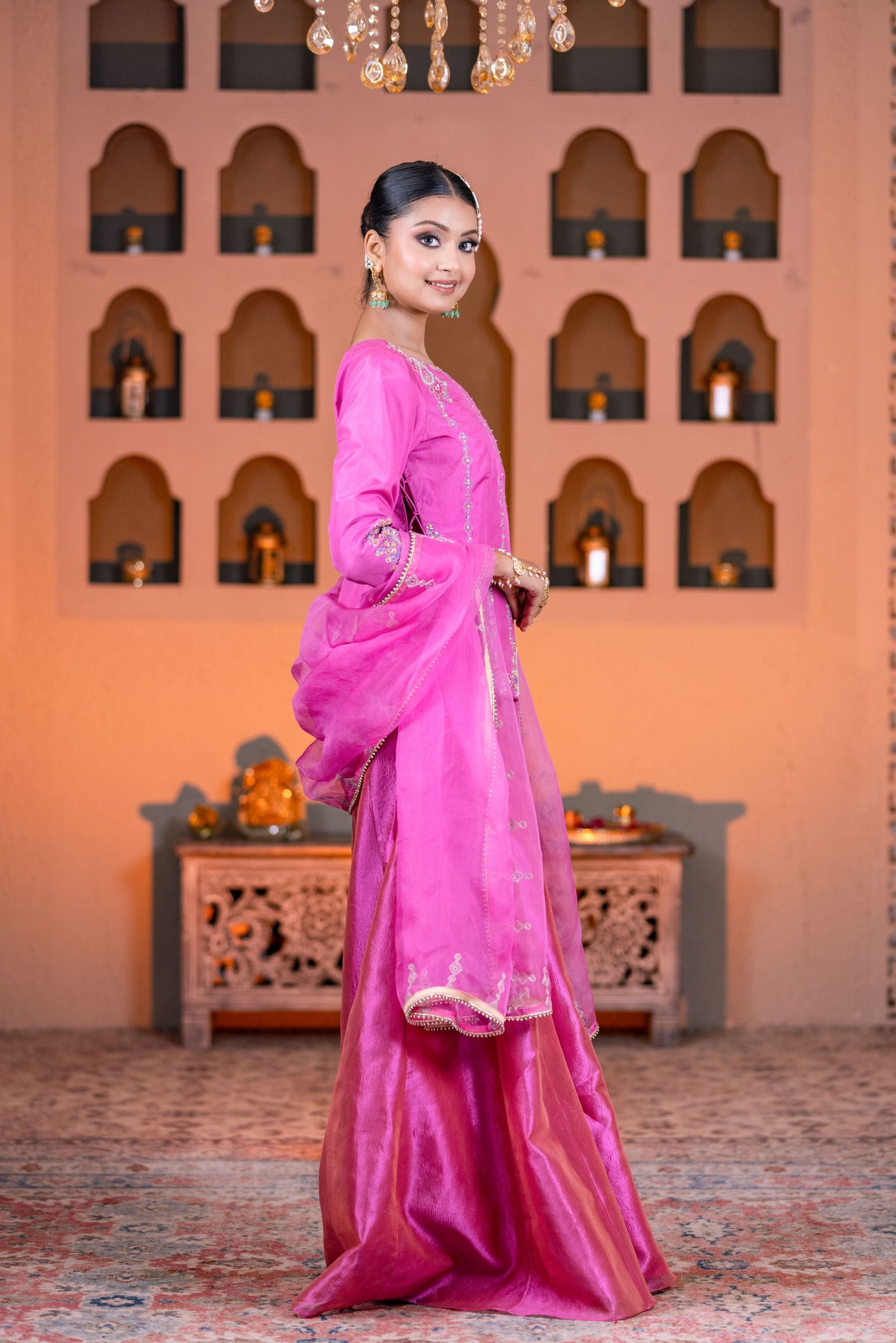 Designer Hot Pink Kurta Palazzo Suit with Elegant Dupatta