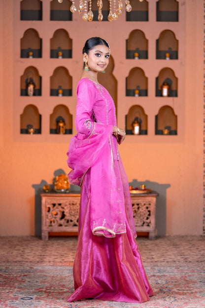 Designer Hot Pink Kurta Palazzo Suit with Elegant Dupatta