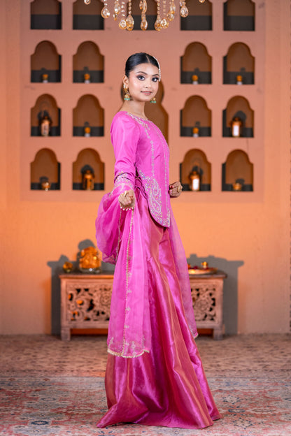 Designer Hot Pink Kurta Palazzo Suit with Elegant Dupatta