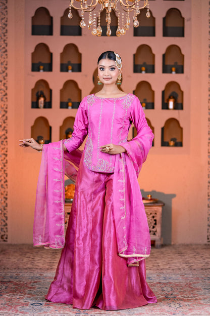 Designer Hot Pink Kurta Palazzo Suit with Elegant Dupatta