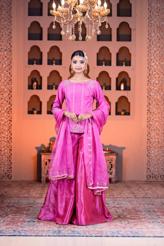Designer Hot Pink Kurta Palazzo Suit with Elegant Dupatta