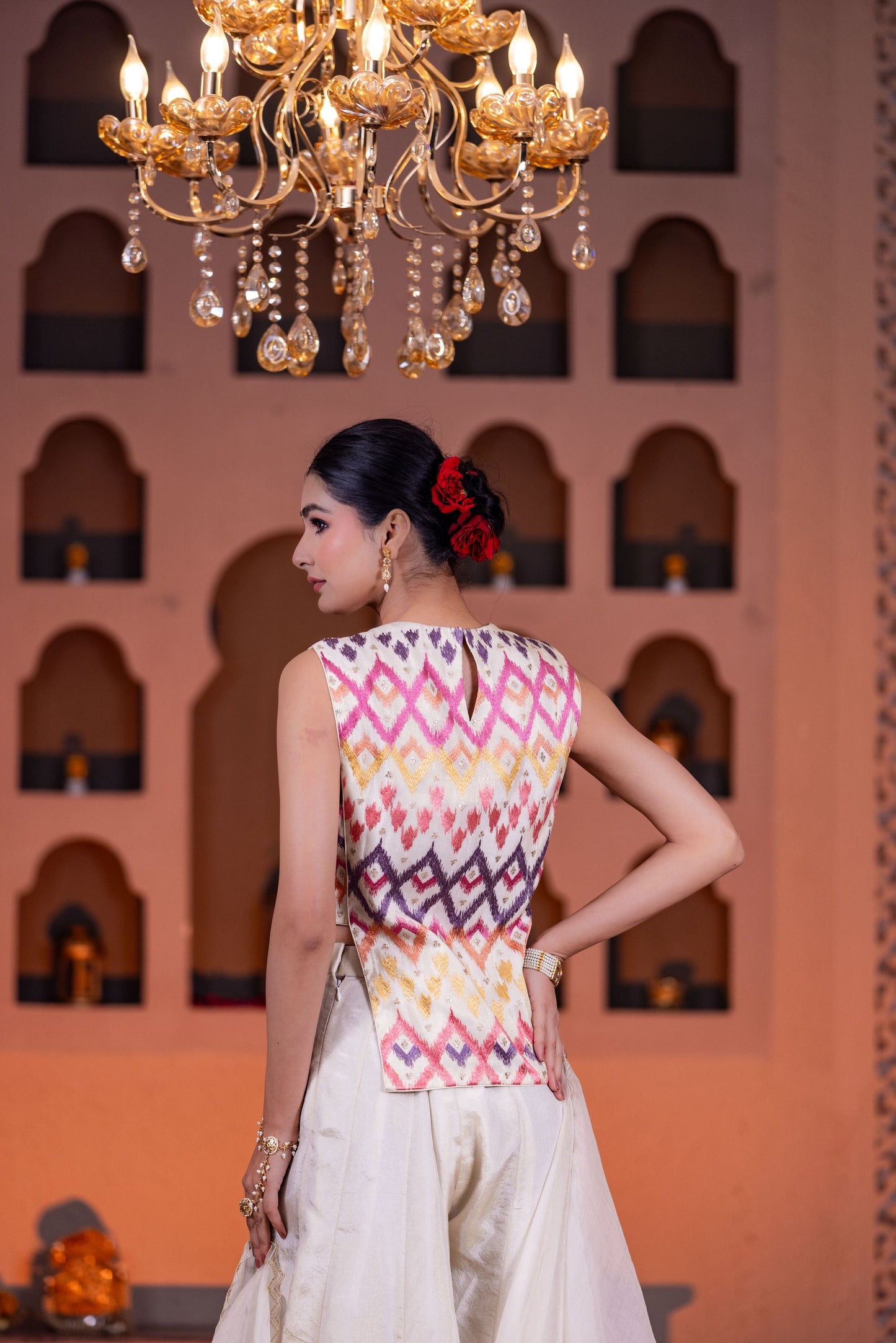 Designer Ivory Kurta Palazzo Set Featuring Intricate Golden Embroidery