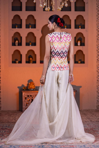 Designer Ivory Kurta Palazzo Set Featuring Intricate Golden Embroidery