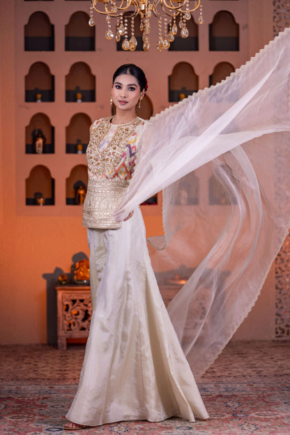 Designer Ivory Kurta Palazzo Set Featuring Intricate Golden Embroidery