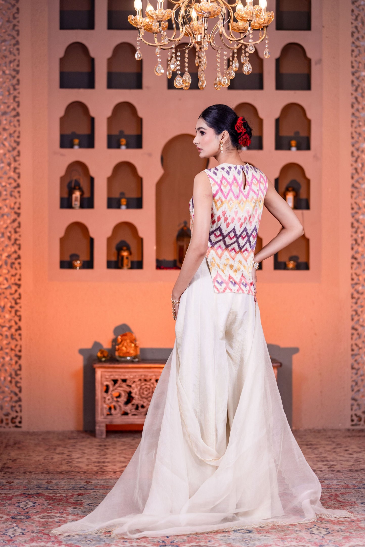 Designer Ivory Kurta Palazzo Set Featuring Intricate Golden Embroidery