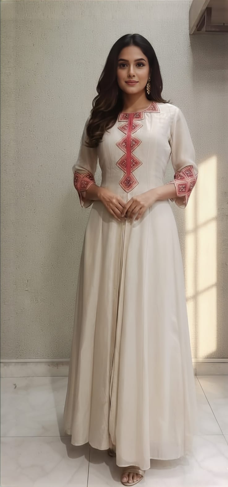 Off White Anarkali with Multicolor Embroidery