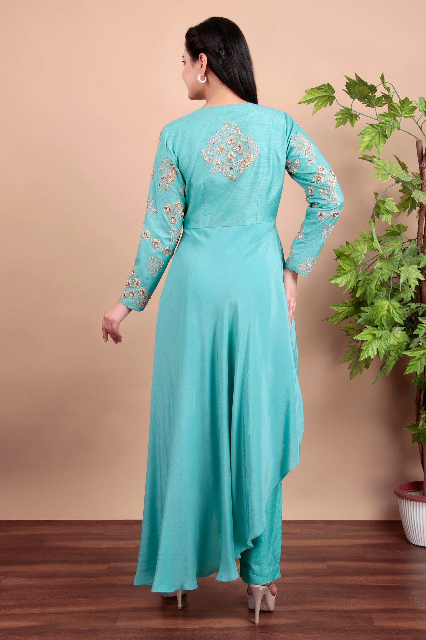 Elegant Resham Sequin Embroidered Top and Matching Tapered Pants Set