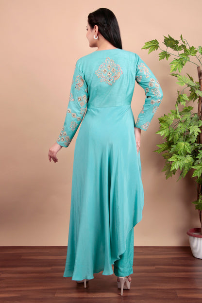 Elegant Resham Sequin Embroidered Top and Matching Tapered Pants Set