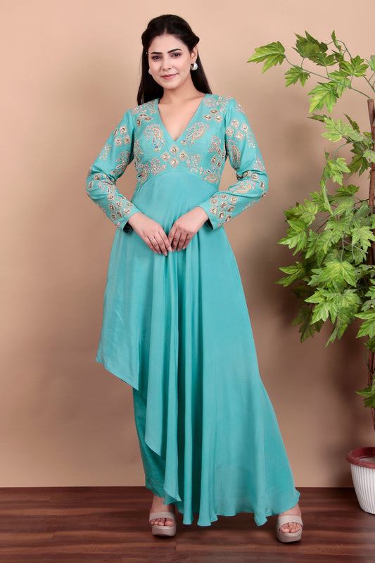 Elegant Resham Sequin Embroidered Top and Matching Tapered Pants Set