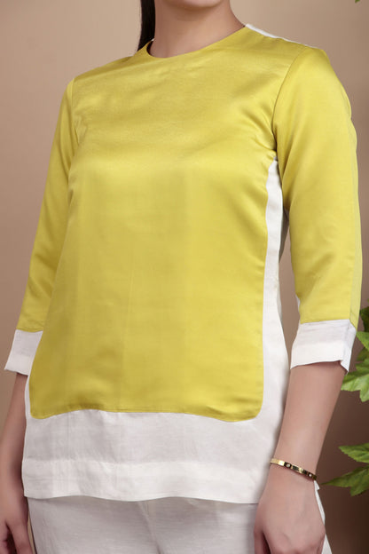 Casual Elegant Lemon Yellow White Kurta Pant Co-Ord Set