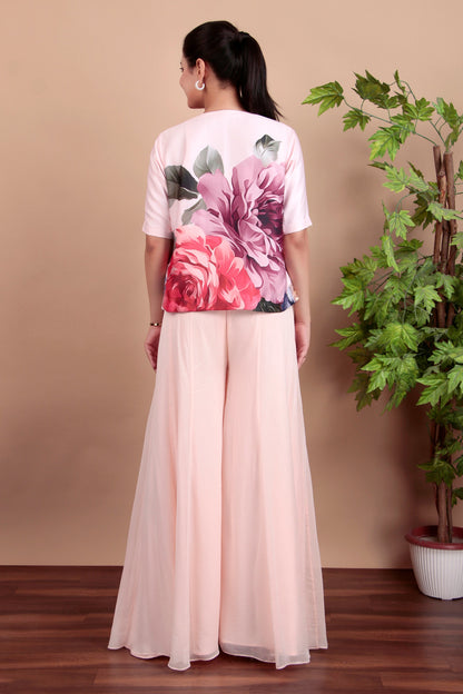 Blush Pink Indo-Western Set with Strapless Corset Flared Palazzo And Sequin Jacket