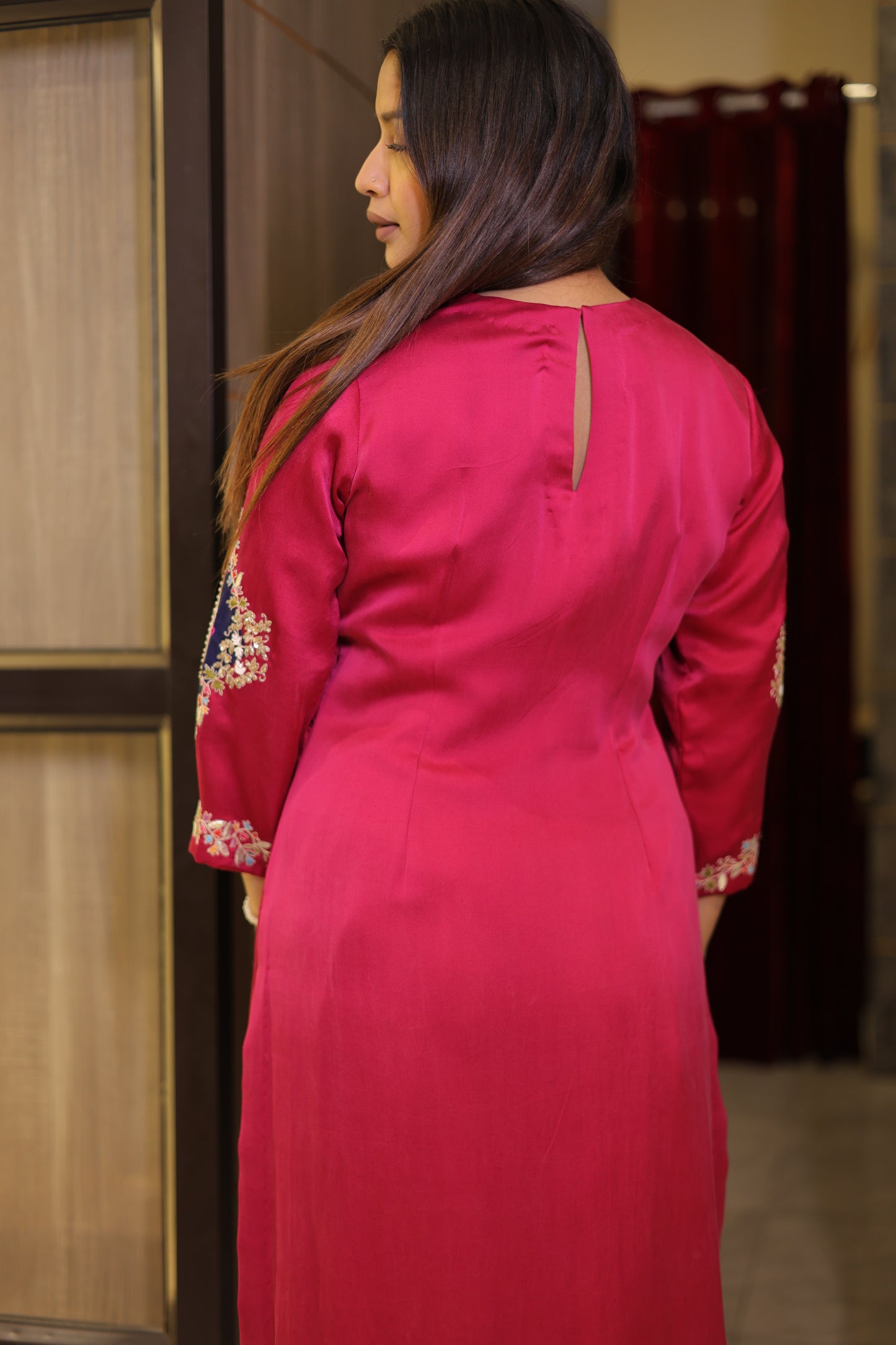 Wine Luxury Banjhej Suit Set with Bottoms