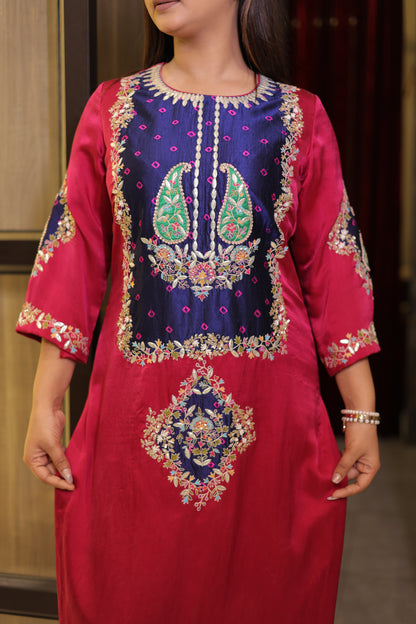 Wine Luxury Banjhej Suit Set with Bottoms