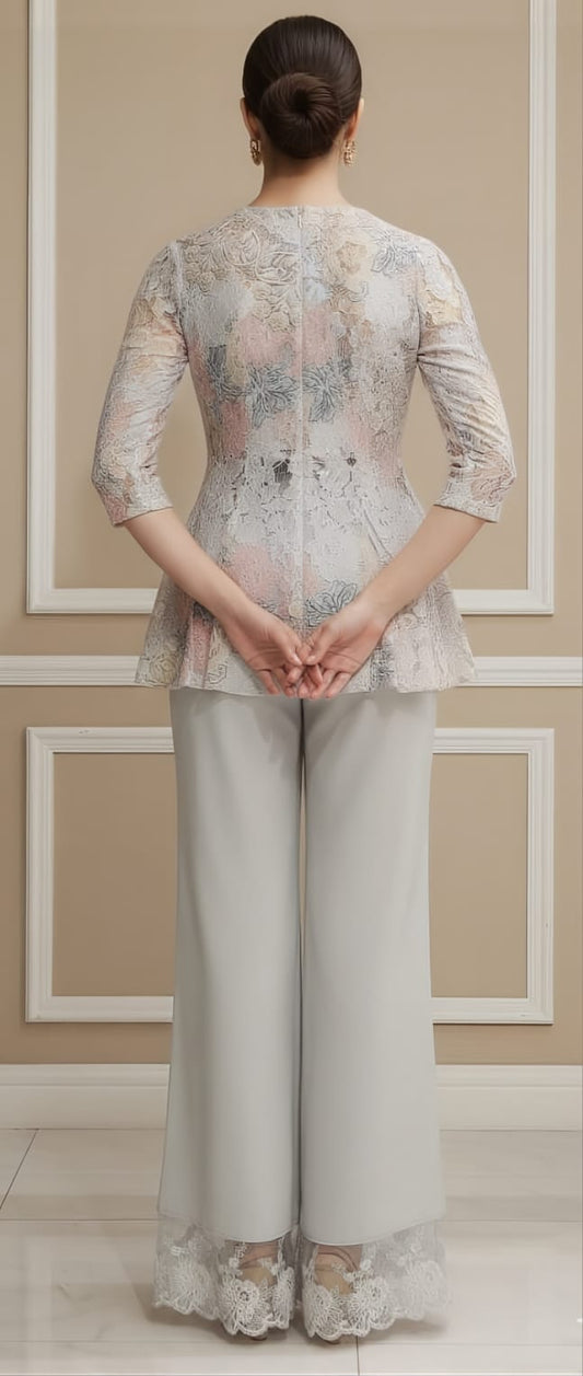 Ice Blue Chandelier Peplum Top with Palazzo Pants
