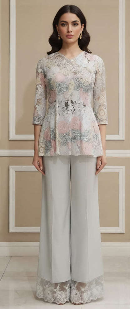 Ice Blue Chandelier Peplum Top with Palazzo Pants