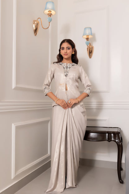 Silver Statement Indo-Western Jacket and Skirt Ensemble