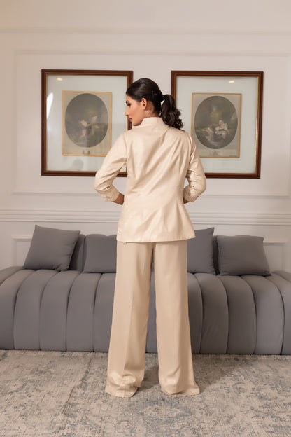 Beige Designer Fusion Wear Set with Embellished Macramé Work