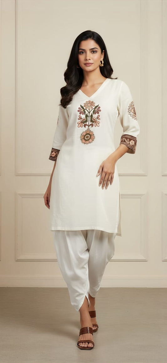 Off White Khadi Kurti with Matching Pants