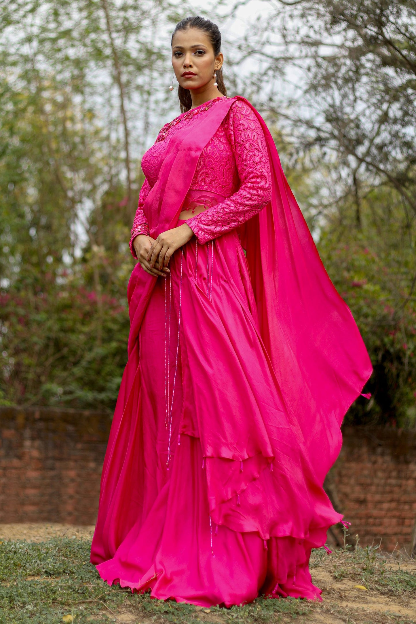 Rani Party Wear Cocktail Drape Saree with Ready Blouse